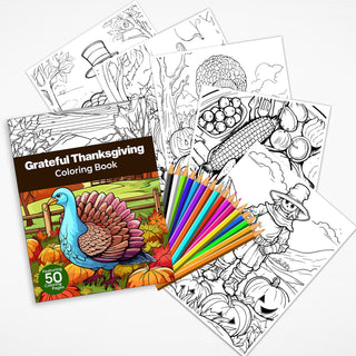 50 Grateful Thanksgiving Printable Coloring Pages For Kids & Adults (INSTANT DOWNLOAD)