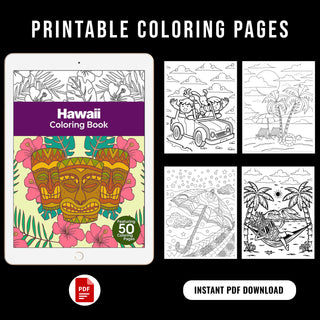 50 Vibrant Hawaii Printable Coloring Pages For Kids & Adults (INSTANT DOWNLOAD)