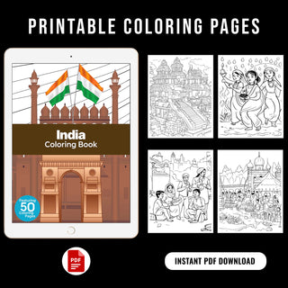 50 Classical Indian Printable Coloring Pages For Kids & Adults (INSTANT DOWNLOAD)