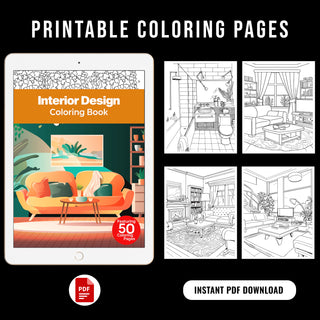 50 Stylish Interior Design Printable Coloring Pages For Kids & Adults (INSTANT DOWNLOAD)