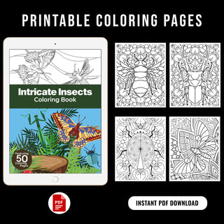 50 Intricate Insect Printable Coloring Pages For Kids & Adults (INSTANT DOWNLOAD)