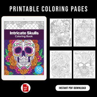 50 Intricate Skulls Printable Coloring Pages For Adults (INSTANT DOWNLOAD)