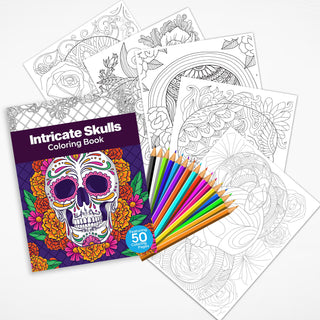 50 Intricate Skulls Printable Coloring Pages For Adults (INSTANT DOWNLOAD)