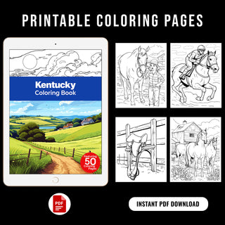 50 Vibrant Kentucky Printable Coloring Pages For Kids & Adults (INSTANT DOWNLOAD)