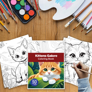50 Kittens Galore Printable Coloring Pages For Kids & Adults (INSTANT DOWNLOAD)
