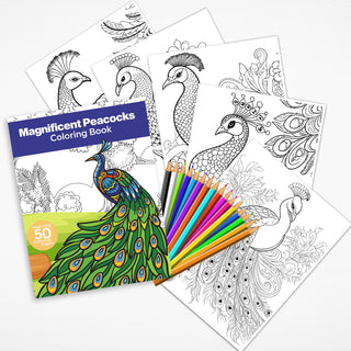 50 Magnificent Peacocks Printable Coloring Pages For Kids & Adults (INSTANT DOWNLOAD)