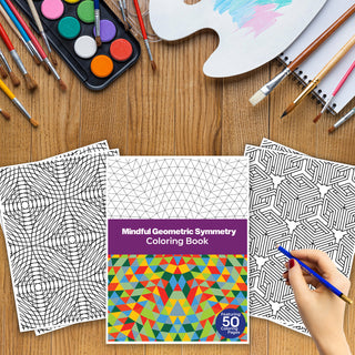 50 Mindful Geometric Symmetry Printable Coloring Pages For Kids & Adults (INSTANT DOWNLOAD)