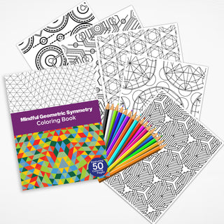 50 Mindful Geometric Symmetry Printable Coloring Pages For Kids & Adults (INSTANT DOWNLOAD)