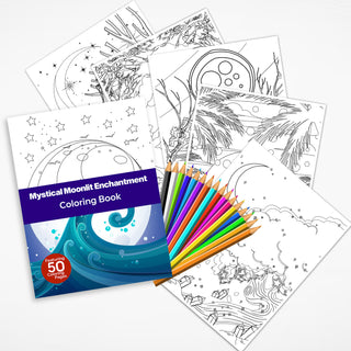 50 Mystical Moonlight Enchantment Printable Coloring Pages For Kids & Adults (INSTANT DOWNLOAD)