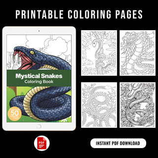 50 Mystical Snakes Printable Coloring Pages For Kids & Adults (INSTANT DOWNLOAD)