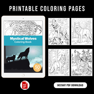 50 Mystical Wolves Printable Coloring Pages For Kids & Adults (INSTANT DOWNLOAD)