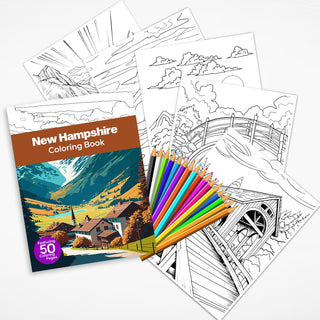 50 Beautiful New Hampshire Printable Coloring Pages For Kids & Adults (INSTANT DOWNLOAD)