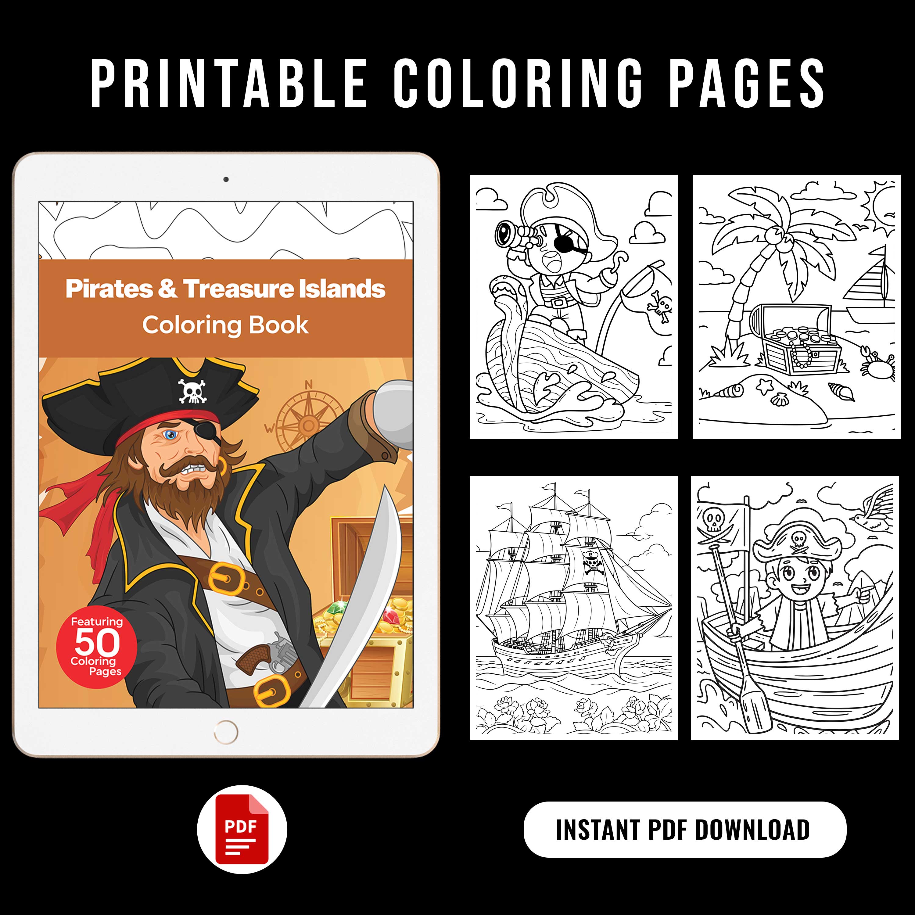 50 Exciting Pirate Printable Coloring Pages For Kids & Adults (instant 