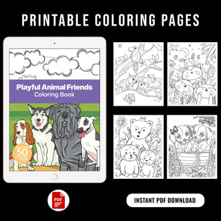 50 Playful Animal Friends Printable Coloring Pages For Kids And Adults (INSTANT DOWNLOAD)