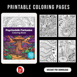 50 Vivid Psychedelic Printable Coloring Pages For Kids & Adults (INSTANT DOWNLOAD)