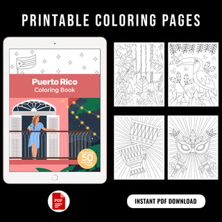 50 Superb Puerto Rico Printable Coloring Pages For Kids & Adults (INSTANT DOWNLOAD)