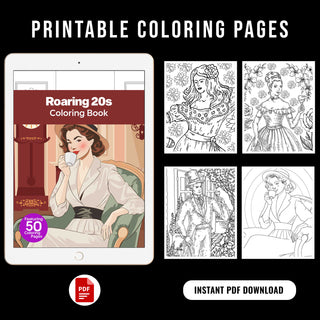 50 Glamorous Roaring 20s Printable Coloring Pages For Adults (INSTANT DOWNLOAD)