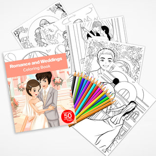 50 Romance & Wedding Printable Coloring Pages For Adults (INSTANT DOWNLOAD)