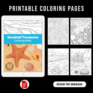 50 Seashell Treasures Printable Coloring Pages For Kids & Adults (INSTANT DOWNLOAD)