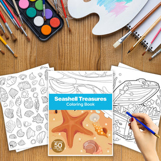 50 Seashell Treasures Printable Coloring Pages For Kids & Adults (INSTANT DOWNLOAD)