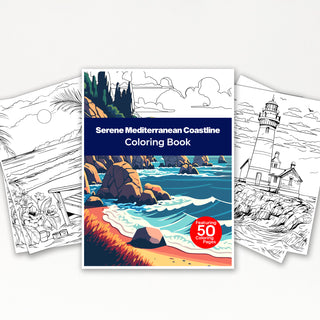 50 Serene Mediterranean Coastline Printable Coloring Pages For Kids & Adults (INSTANT DOWNLOAD))