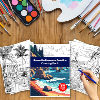50 Serene Mediterranean Coastline Printable Coloring Pages For Kids & Adults (INSTANT DOWNLOAD))