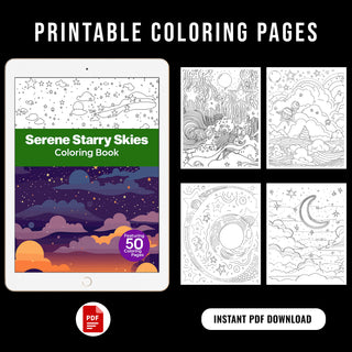 50 Serene Starry Sky Printable Coloring Pages For Kids & Adults (INSTANT DOWNLOAD)