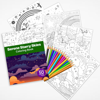 50 Serene Starry Sky Printable Coloring Pages For Kids & Adults (INSTANT DOWNLOAD)