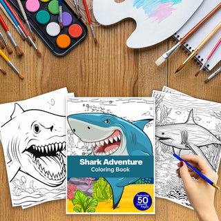 50 Shark Adventure Printable Coloring Pages For Kids & Adults (INSTANT DOWNLOAD)