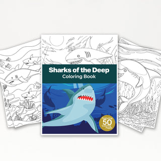 50 Sharks Of The Deep Printable Coloring Pages For Kids & Adults (INSTANT DOWNLOAD)