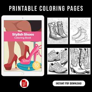 50 Stylish Shoe Printable Coloring Pages For Kids & Adults (INSTANT DOWNLOAD)