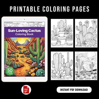 50 Sun-Loving Cactus Printable Coloring Pages For Kids & Adults (INSTANT DOWNLOAD)