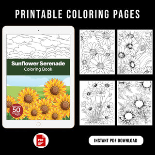 50 Sunflower Serenade Printable Coloring Pages For Kids & Adults (INSTANT DOWNLOAD)