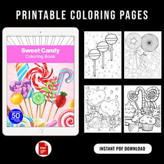 50 Sweet Candy Printable Coloring Pages For Kids & Adults (INSTANT DOWNLOAD)