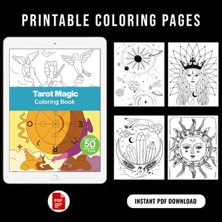 50 Tarot Magic Printable Coloring Pages For Kids & Adults (INSTANT DOWNLOAD)