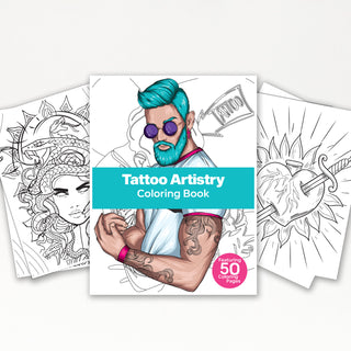 50 Tattoo Artistry Printable Coloring Pages For Adults (INSTANT DOWNLOAD)