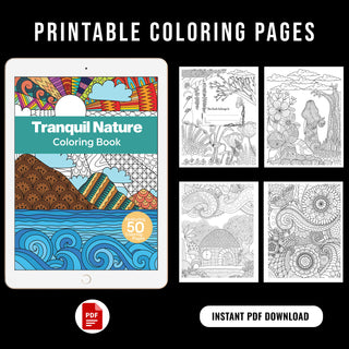 50 Tranquil Nature Printable Coloring Pages For Kids & Adults (INSTANT DOWNLOAD)