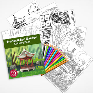 50 Tranquil Zen Garden Printable Coloring Pages For Kids & Adults (INSTANT DOWNLOAD)