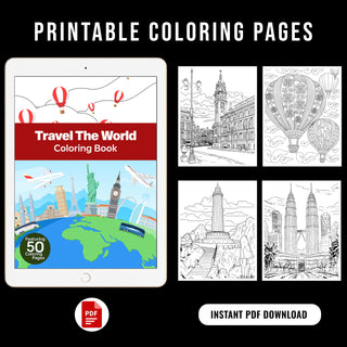 50 Wanderlust Travel Printable Coloring Pages For Kids & Adults (INSTANT DOWNLOAD)