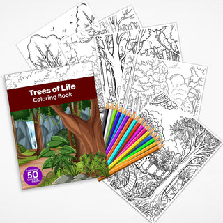 50 Majestic Tree Printable Coloring Pages For Kids & Adults (INSTANT DOWNLOAD)
