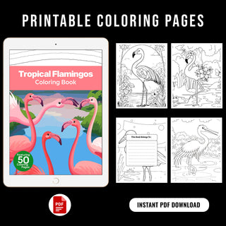 50 Tropical Flamingo Printable Coloring Pages For Kids & Adults (INSTANT DOWNLOAD)