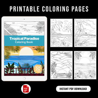 50 Tropical Paradise Printable Coloring Pages For Kids & Adults (INSTANT DOWNLOAD)