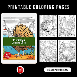 50 Festive Turkey Printable Coloring Pages For Kids & Adults (INSTANT DOWNLOAD)