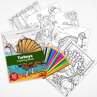 50 Festive Turkey Printable Coloring Pages For Kids & Adults (INSTANT DOWNLOAD)