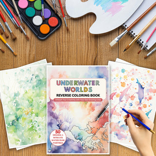 50 Underwater Worlds Printable Reverse Coloring Pages For Kids And Adults [INSTANT DOWNLOAD]