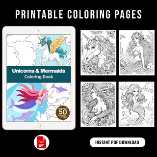 50 Magical Mermaid Printable Coloring Pages For Kids & Adults (INSTANT DOWNLOAD)