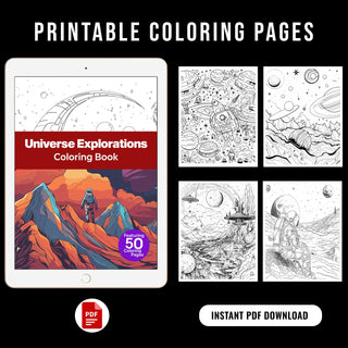 50 Universe Exploration Printable Coloring Pages For Kids & Adults (INSTANT DOWNLOAD)