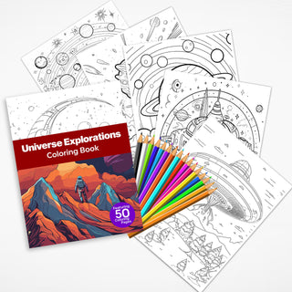50 Universe Exploration Printable Coloring Pages For Kids & Adults (INSTANT DOWNLOAD)