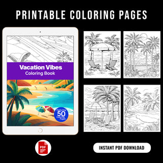 50 Vacation Vibes Printable Coloring Pages For Kids & Adults (INSTANT DOWNLOAD)