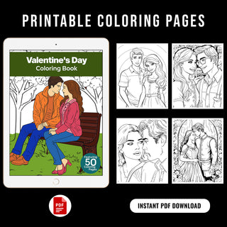 50 Valentine’s Day Printable Coloring Pages For Kids & Adults (INSTANT DOWNLOAD)